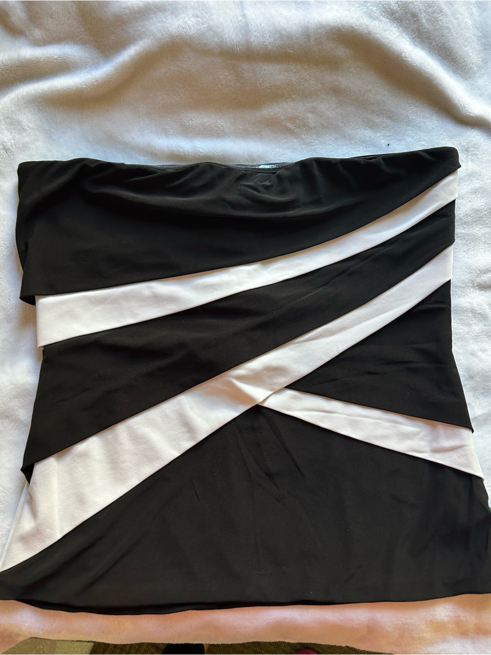 White House Black Market Black and White Diagonal Strapless Shirt